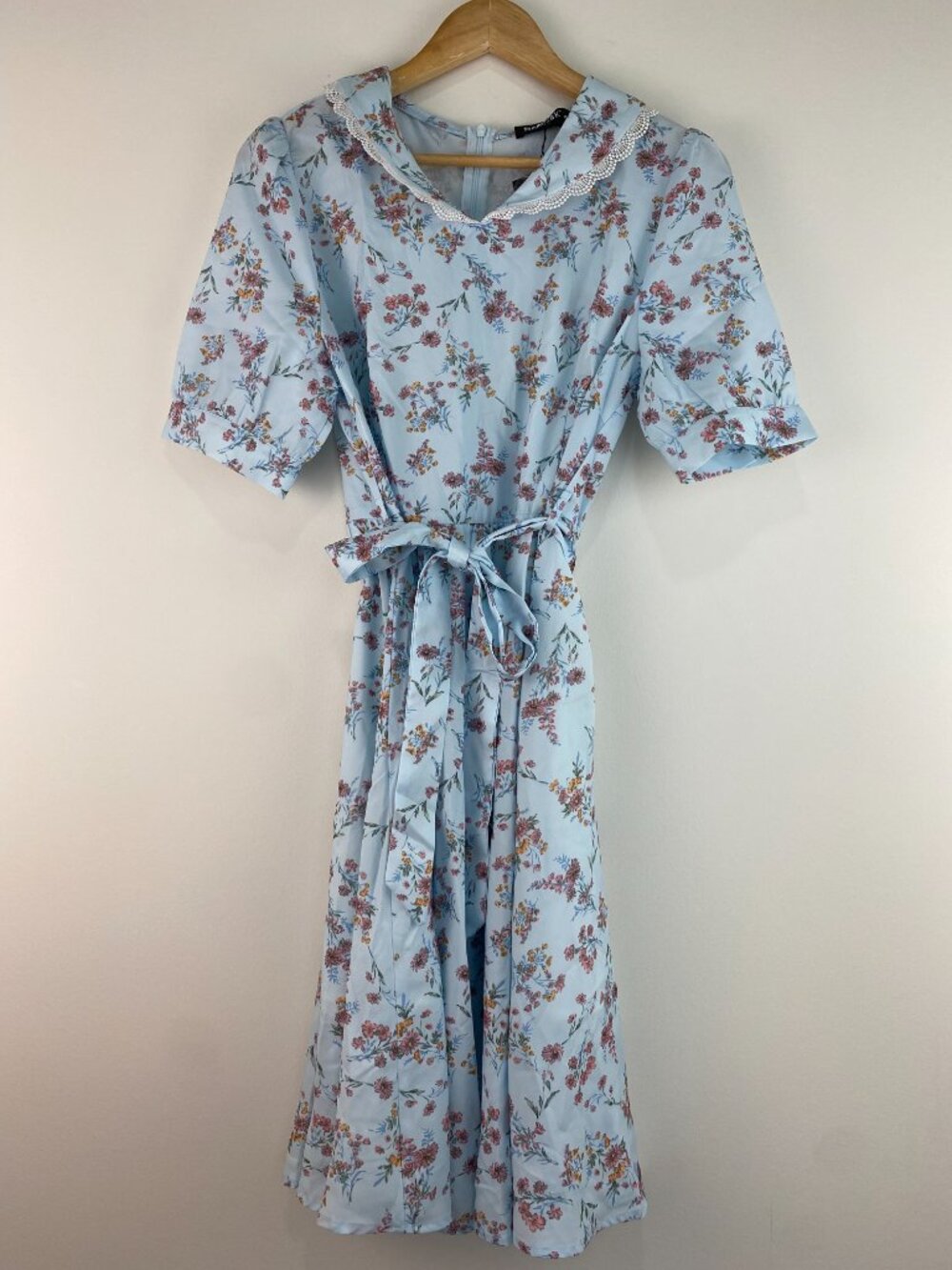 NWT Allegra K Light Blue Ditsy Floral Lace Peter Pan Collar Midi Dress Size M